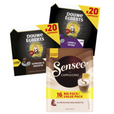 Douwe Egberts koffiecapsules pak à 20 stuks
of Senseo koffiepads zak à 36 pads